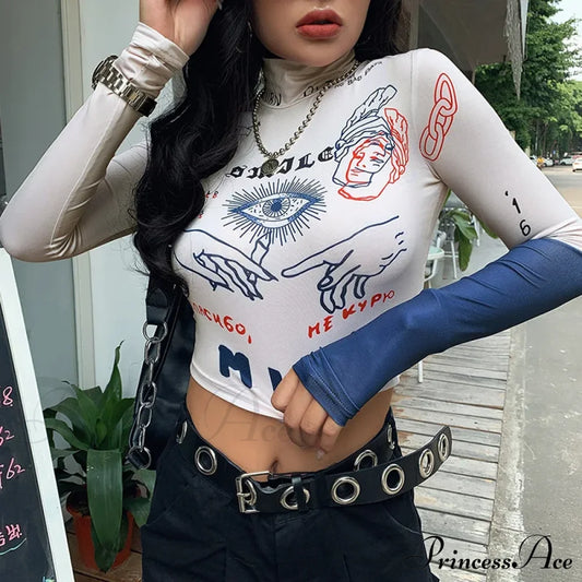 High Street Casual Funny Print Stretch Slim Autumn Crop Top