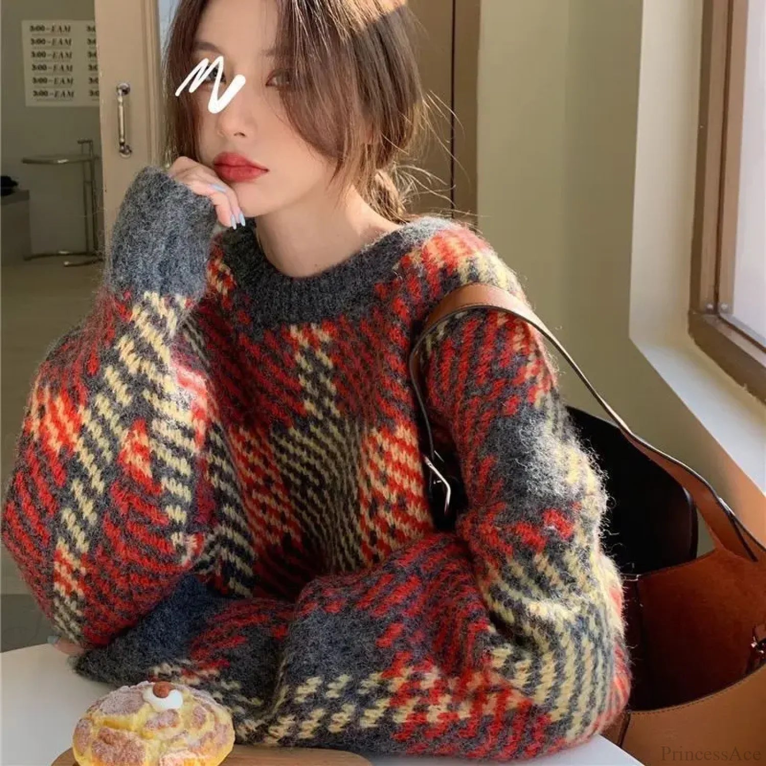 High Street Casual Printing Round Neck Sweater Orange / S