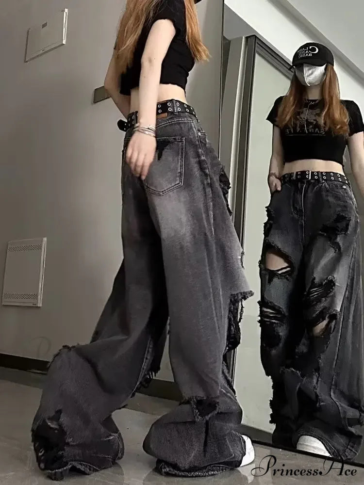 High Street Heavy Industry Wide Leg Niche Design Trendy Brand Women’s Jean