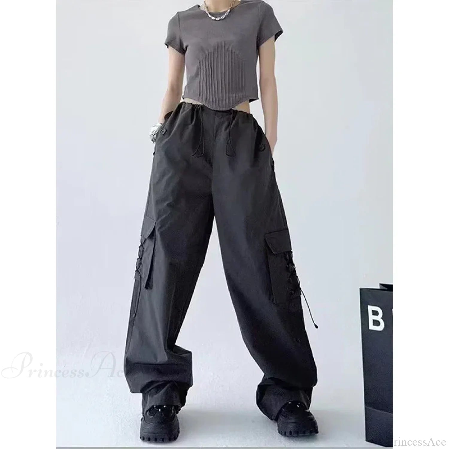 High Street Pleated Casual Pants Dark Grey / S