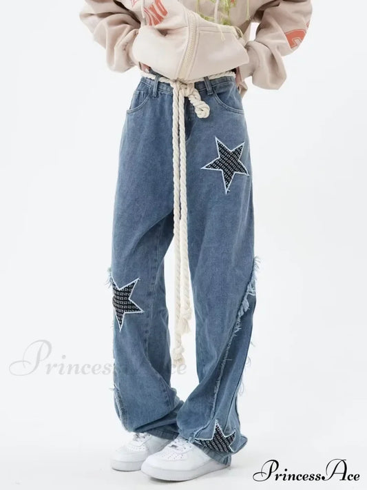 High Street Trendy Slimming Micro Flared Yellow Mud Color Zippered Straight Leg Jean Deep Blue / S