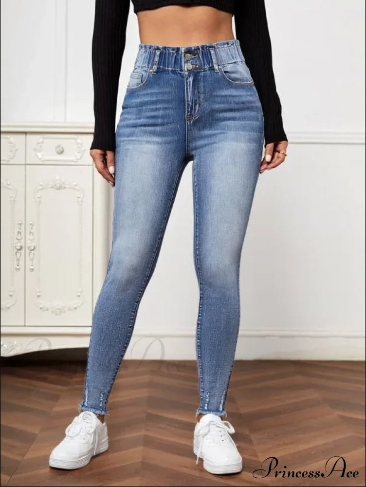 High Stretch Ripped Casual Fashion Elastic Waist Skinny Slim Autumn Jean