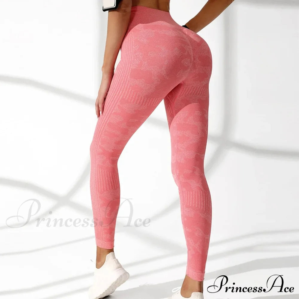 High Waist Camouflage Seamless Stretch Butt Lift Gym Legging Orange / S