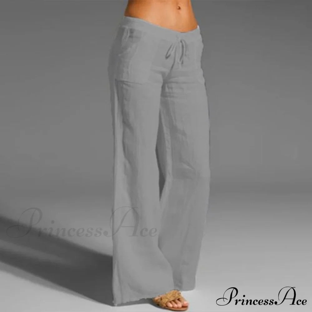 High Waist Casual Loose Wide Leg Pants Gray / S