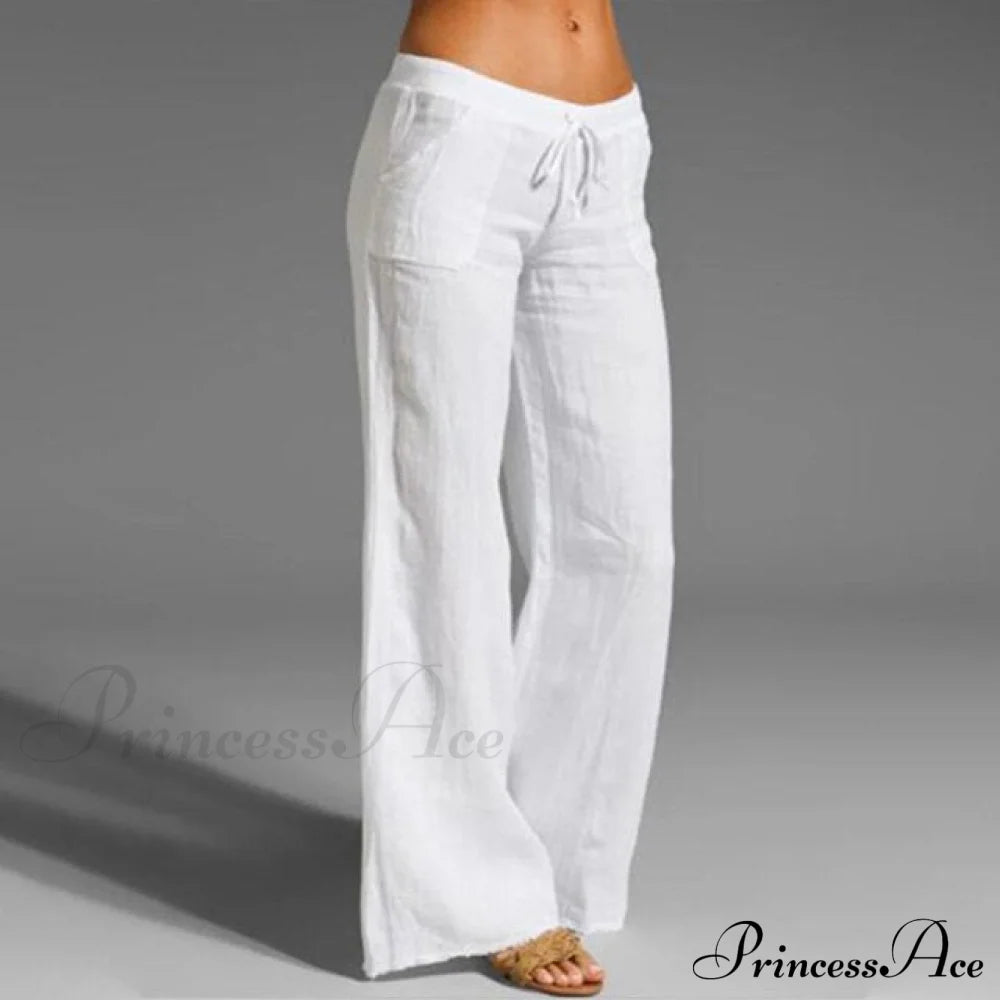 High Waist Casual Loose Wide Leg Pants White / S