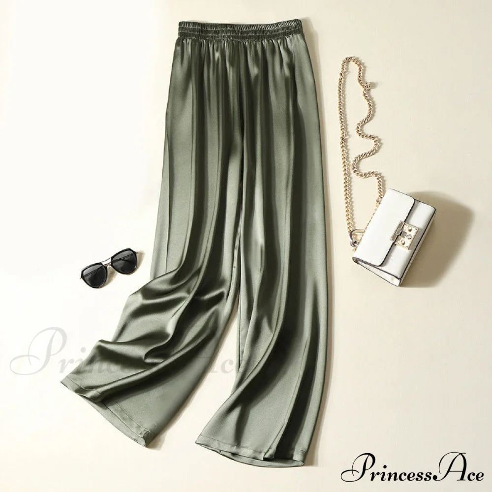 High Waist Casual Trousers Green / S