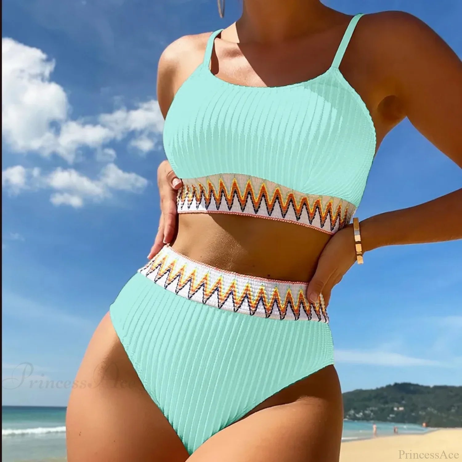 High Waist Colorful Split Two Piece Set