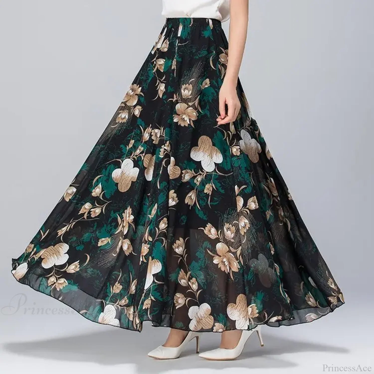 High Waist Elastic Waist Midi Full Long Skirt 2024 Black Tulip / M skirt-250126