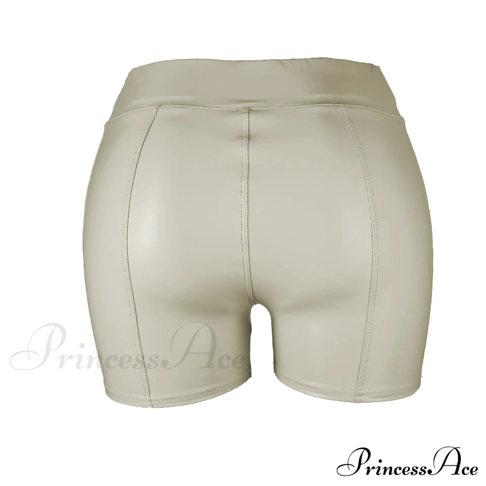 High Waist Faux Leather Shorts Beige / S