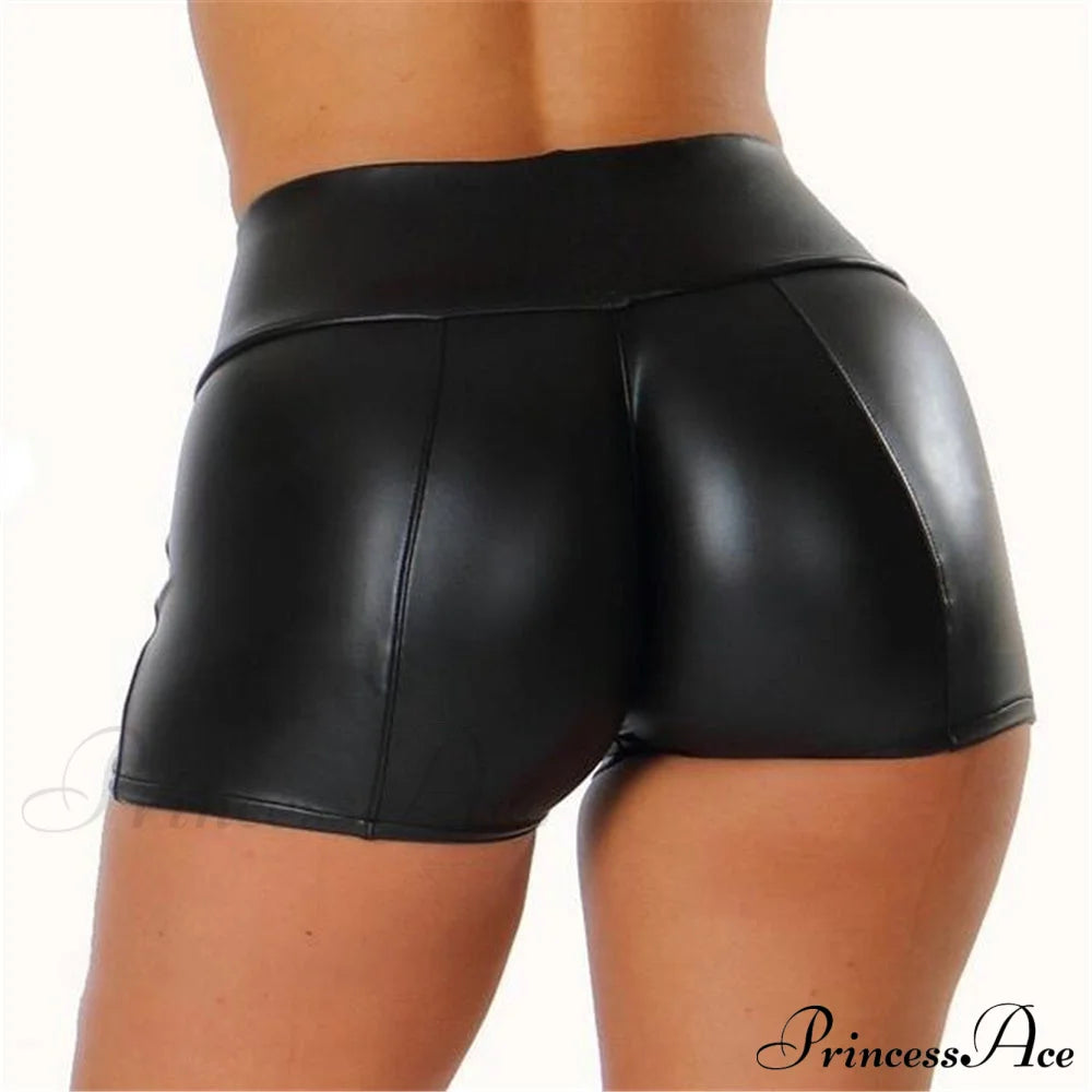 High Waist Faux Leather Shorts Black / S