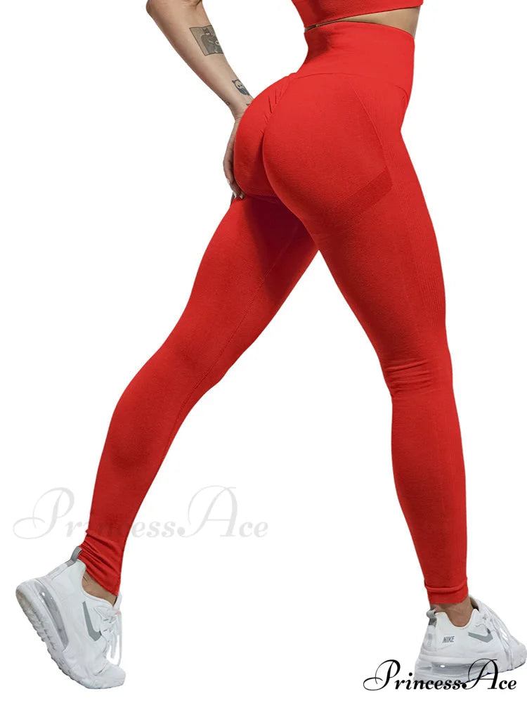 High Waist Fitness Ladies Leggings Red / Xs