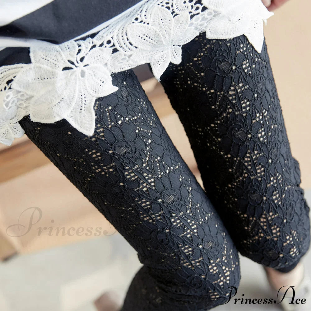 High Waist Floral See Through Strethchy Pants Black / One Size