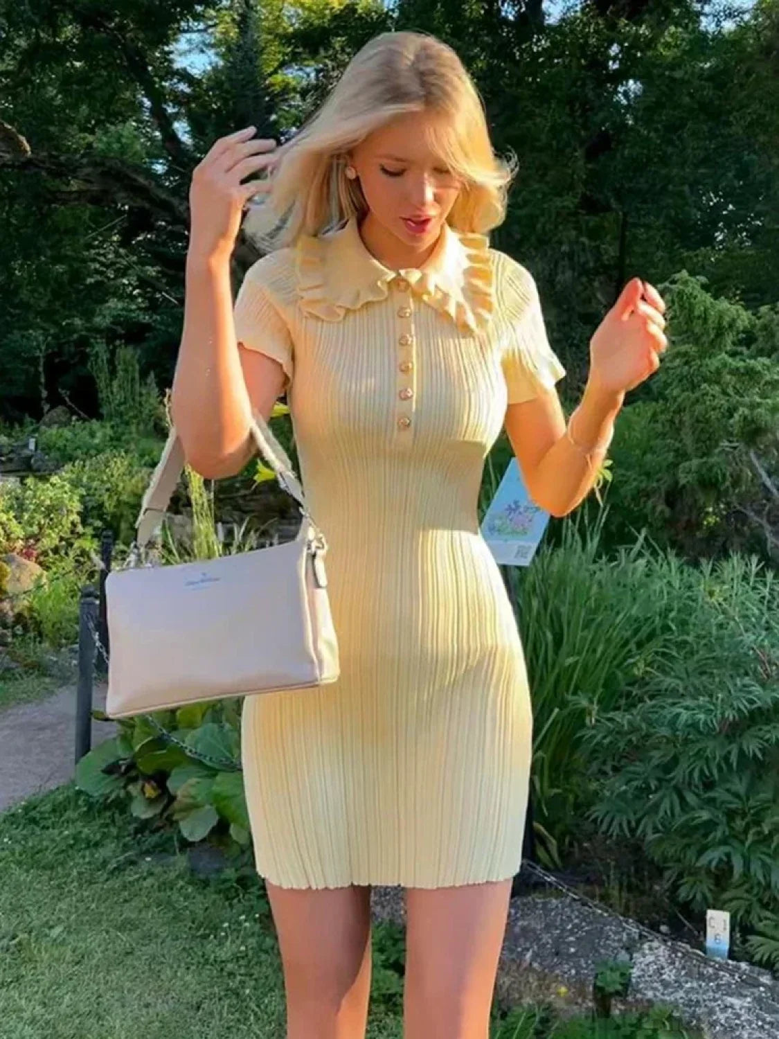 High-Waist Knitted Vintage Mini Dress minidress-250223