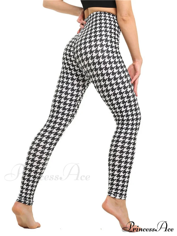 High Waist Leggings Pants Houndstooth / S