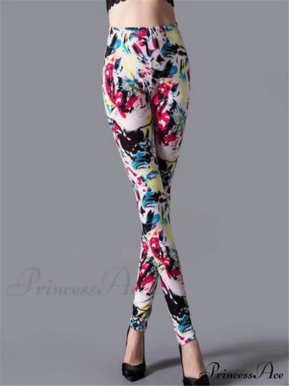 High Waist Leggings Pants Rose Graffiti / S