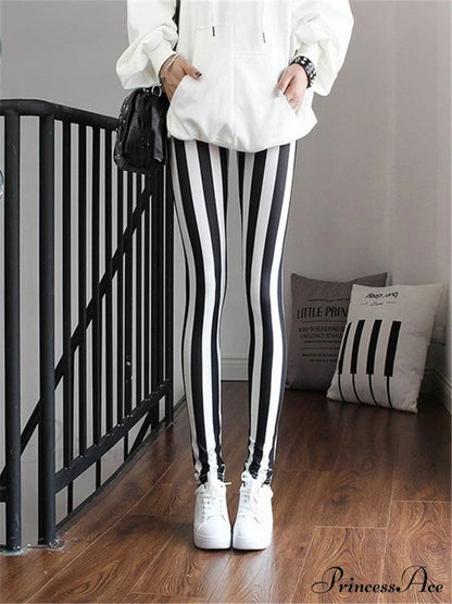 High Waist Leggings Pants Rough Stipe / S