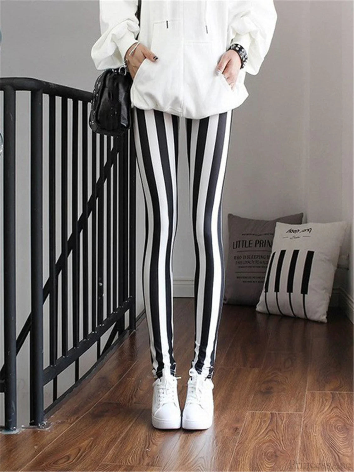 High Waist Leggings Pants Rough Stipe / S