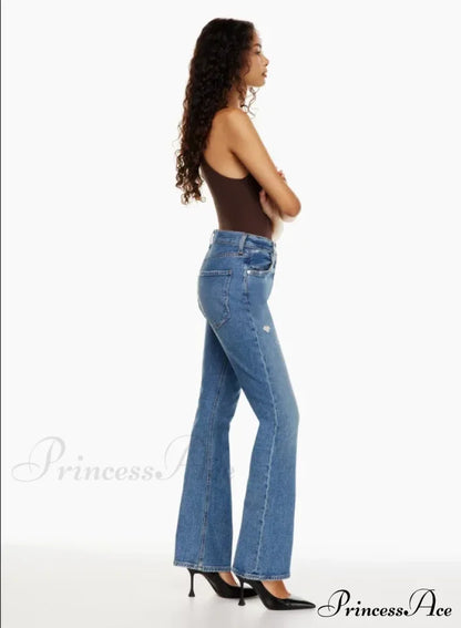 High Waist Loose Ripped Holes Streetwear Straight Ladies Denim Jean