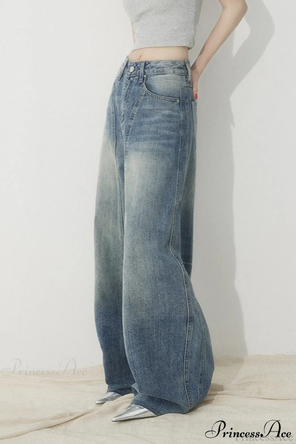 High Waist Loose Wide Leg Sickle Jeans