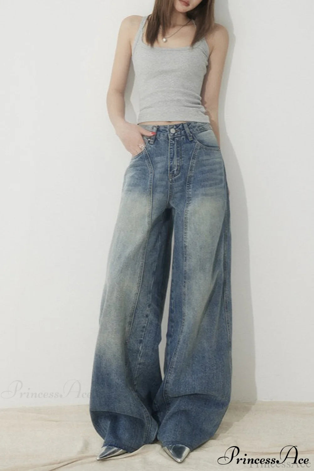 High Waist Loose Wide Leg Sickle Jeans Blue / XS