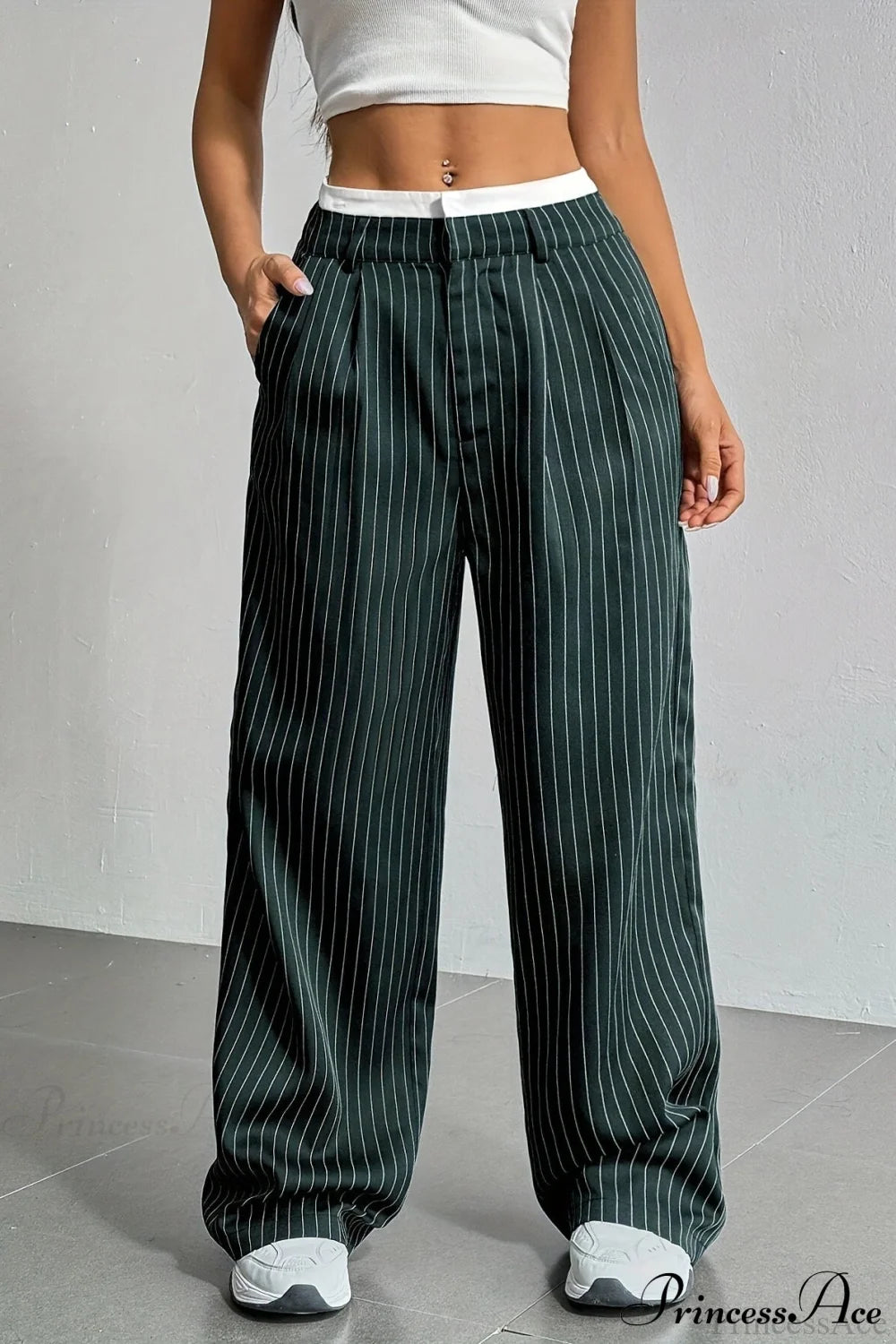High Waist Patchwork Drapey Straight Leg Pants
