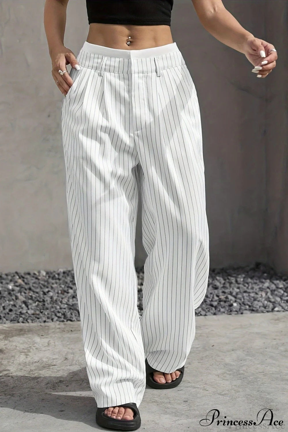 High Waist Patchwork Drapey Straight Leg Pants