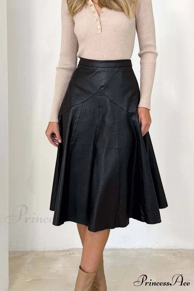 High Waist Pleated Midi Skirt Crafted From Leather Black / L Skirts