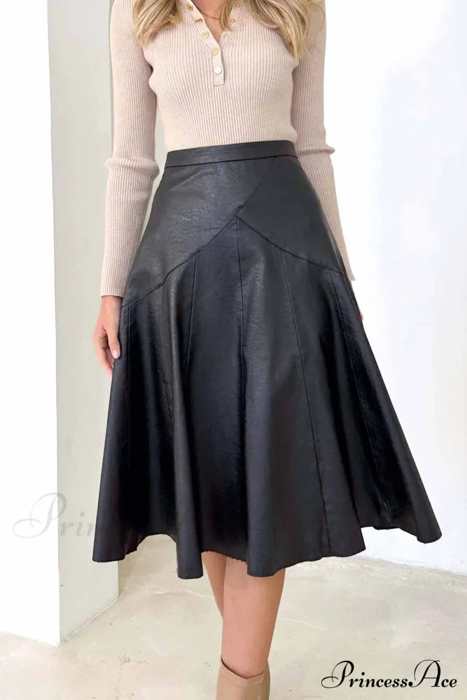 High Waist Pleated Midi Skirt Crafted From Leather Black / S Skirts