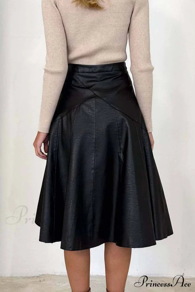 High Waist Pleated Midi Skirt Crafted From Leather Black / Xl Skirts