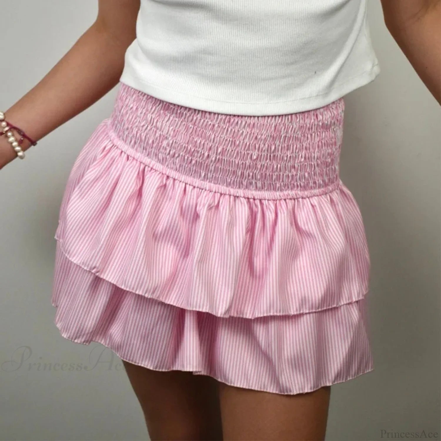 High Waist Ruffled Cottage Skirt pink 1 / S skirts-250223