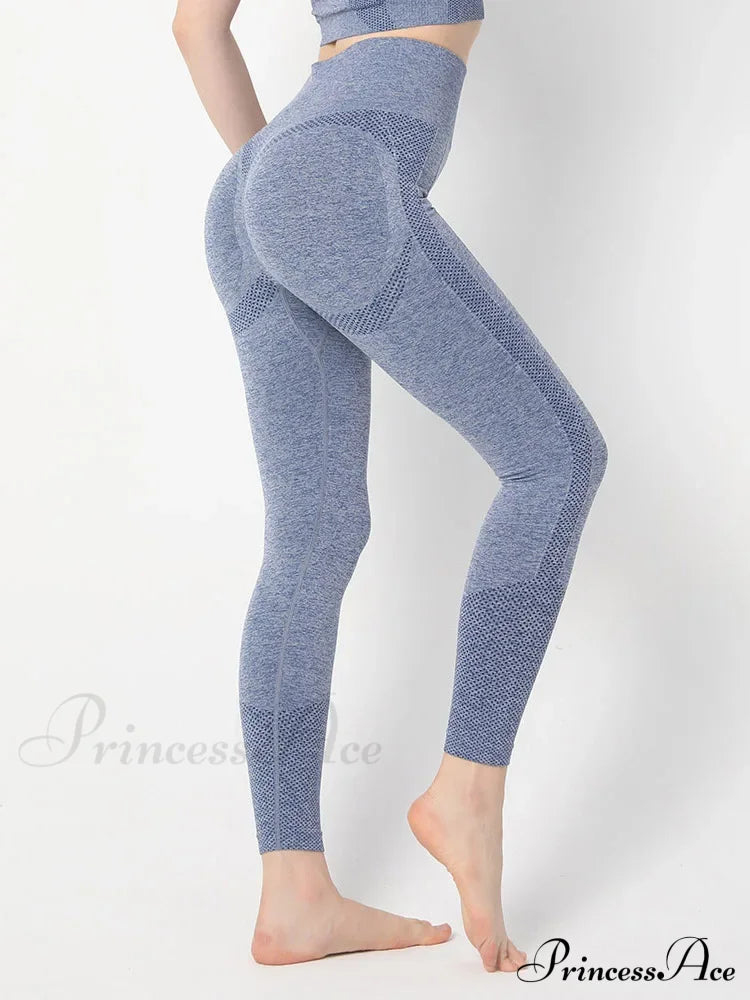 High Waist Seamless Push Up Butt Lifting Workout Legging Grey Blue / S