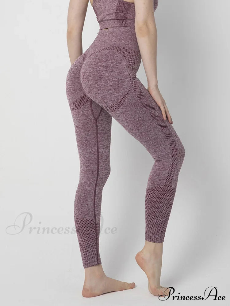 High Waist Seamless Push Up Butt Lifting Workout Legging Wine Red / S