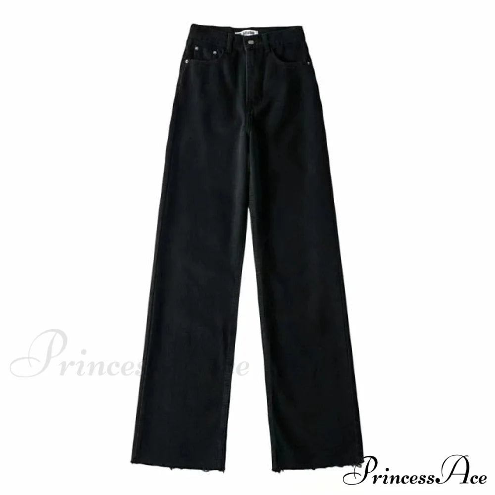 High Waist Slouchy Black Straight Leg Denim Trouser Black / M