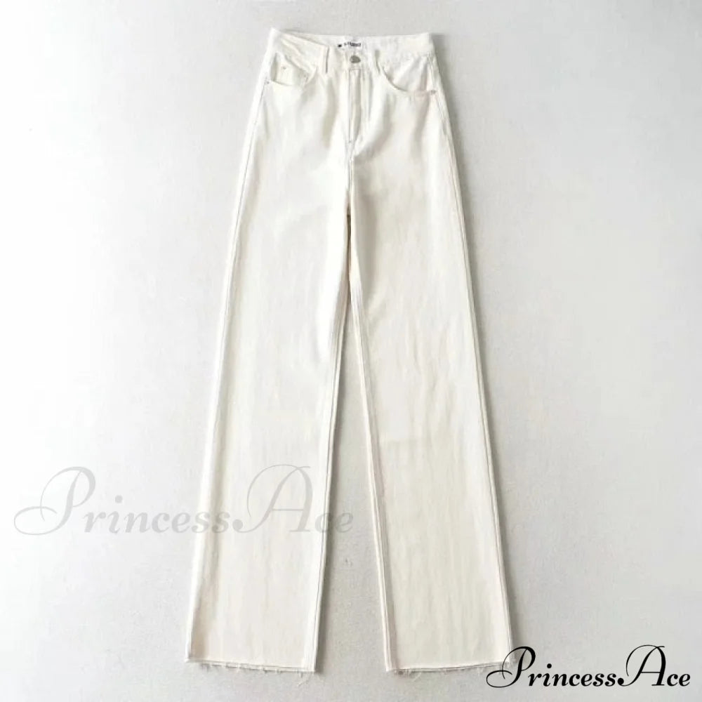 High Waist Slouchy Black Straight Leg Denim Trouser White / M