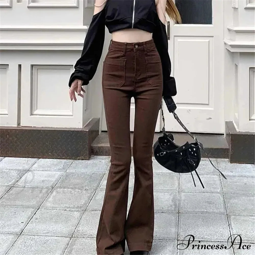 High Waist Stretch Slim Flared Women Bottom Straight Spring Autumn Denim Pants Female Fashion