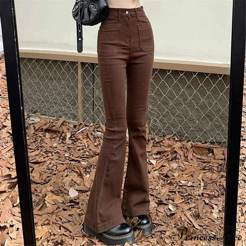 High Waist Stretch Slim Flared Women Bottom Straight Spring Autumn Denim Pants Female Fashion