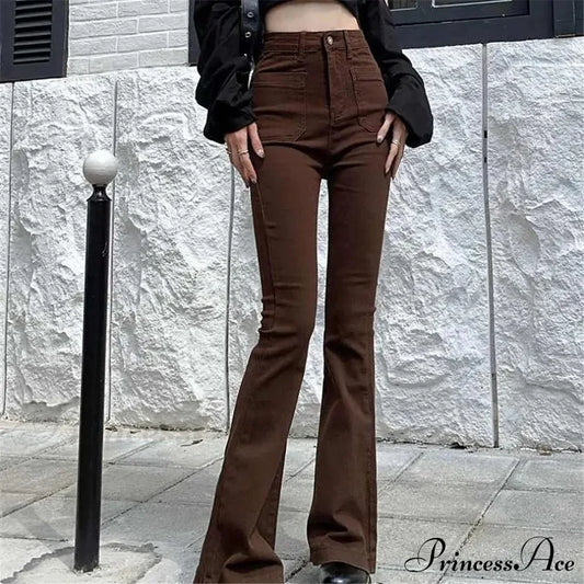 High Waist Stretch Slim Flared Women Bottom Straight Spring Autumn Denim Pants Female Fashion