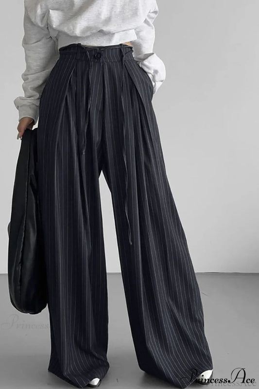 High Waist Striped Wide Leg Tailored Pants