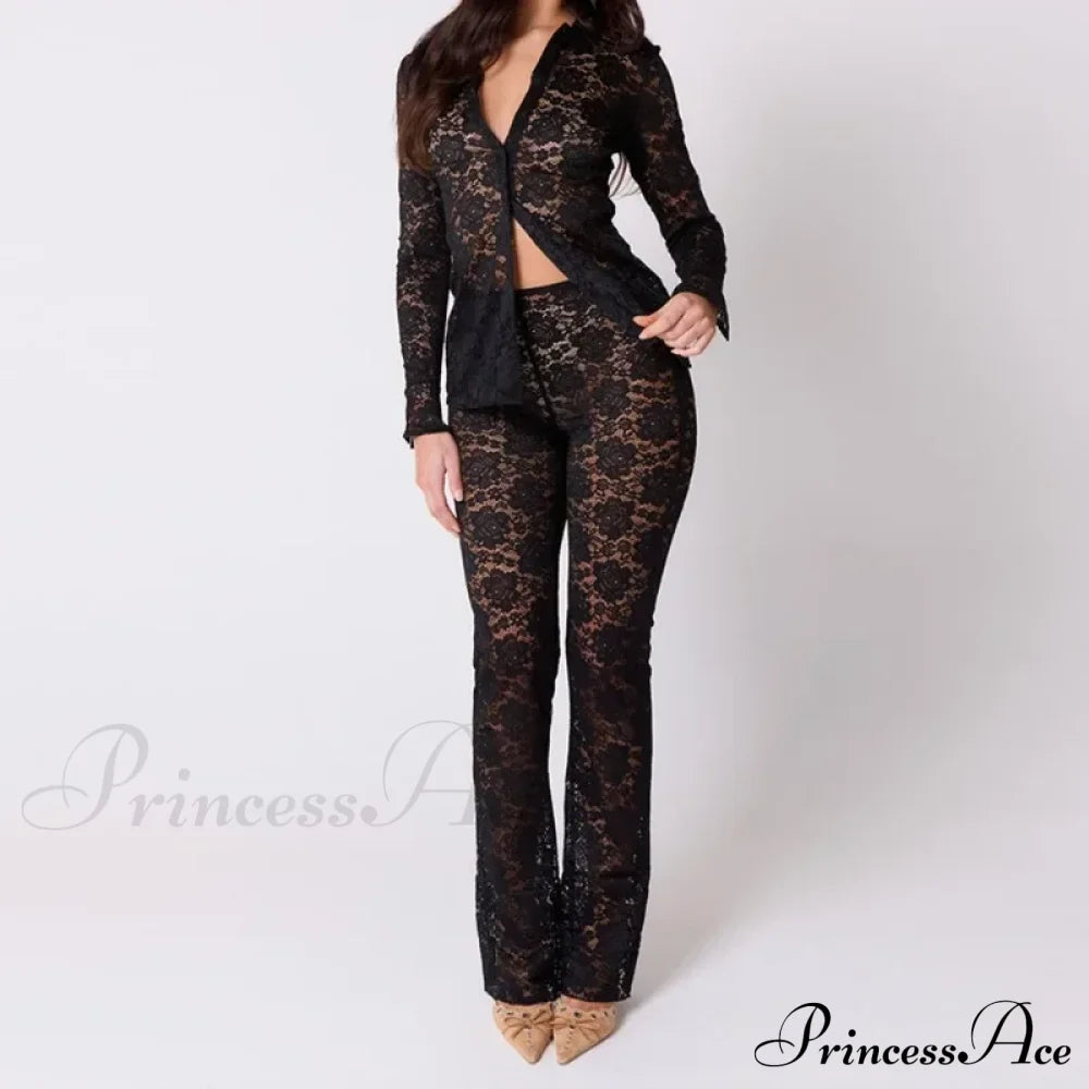 High Waist Stylish Sheer Lace Pants Ankle Length