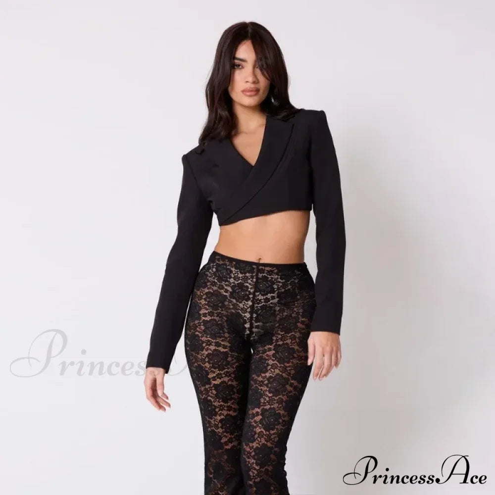 High Waist Stylish Sheer Lace Pants Ankle Length