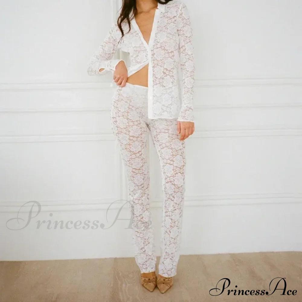 High Waist Stylish Sheer Lace Pants Ankle Length