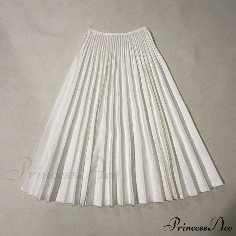 High Waist White Long Skirt