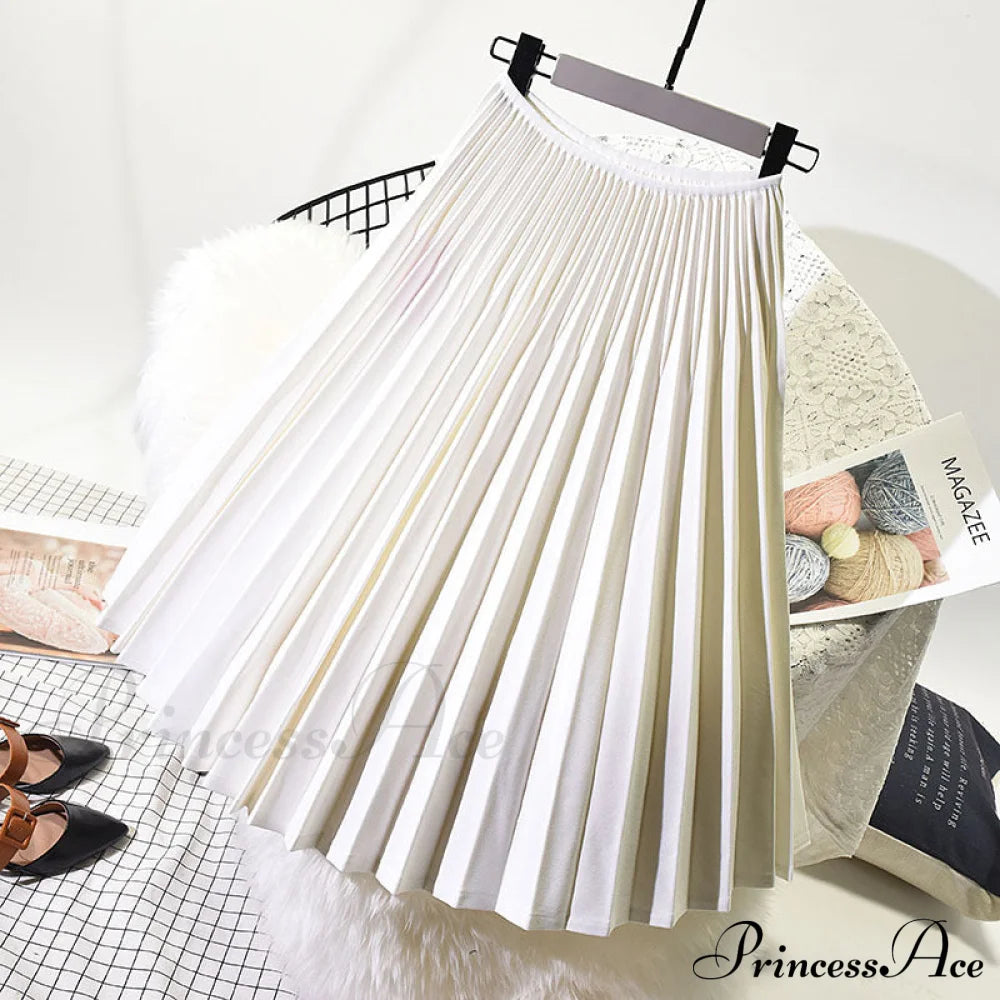 High Waist White Long Skirt White / One Size