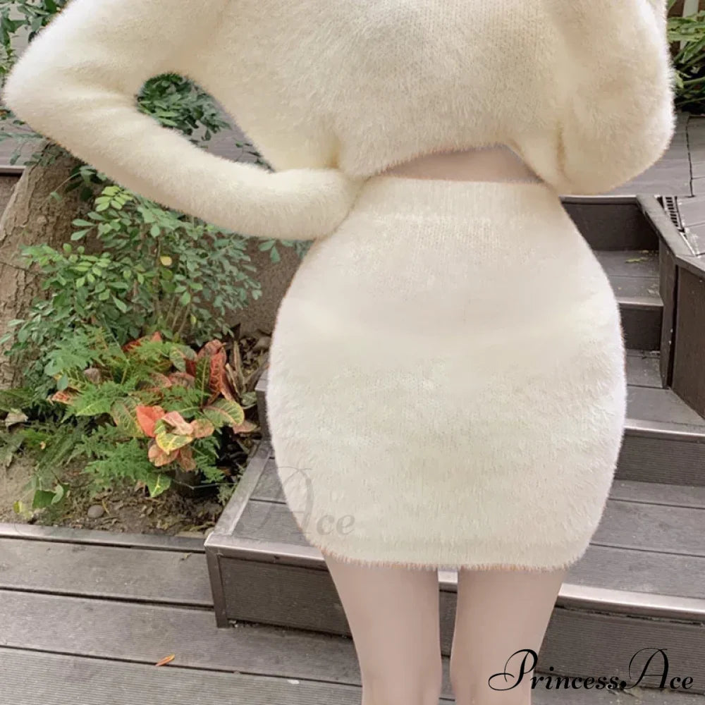 High Waist Wrap Hip Furry Elegant Wild Woolen Autumn Winter Mini Skirt