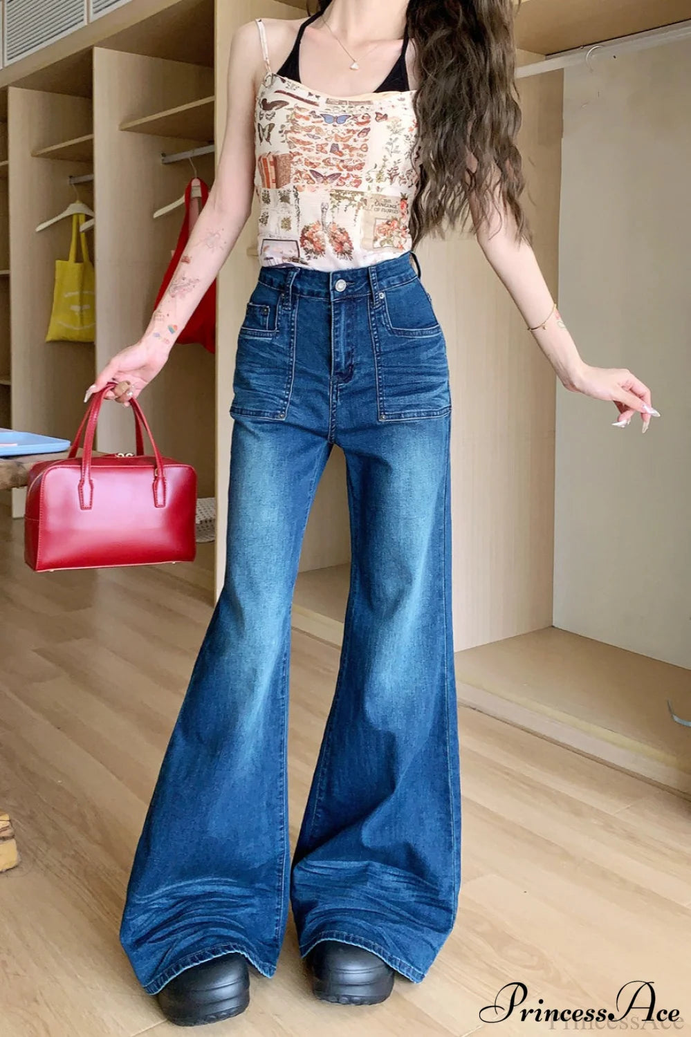High-Waisted Flare Relaxed Full-Length Jeans
