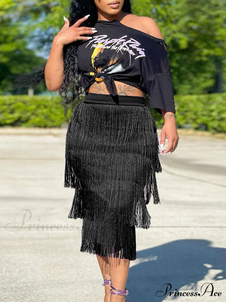 High Waisted Graceful Clashing Star Jeans Black / M Skirts