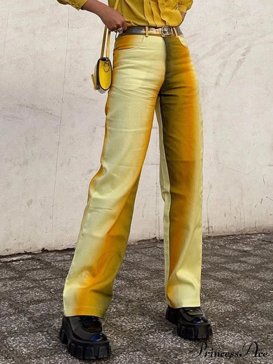 High Waisted Graceful Fringe Skirt Yellow / S Straight Leg Pants