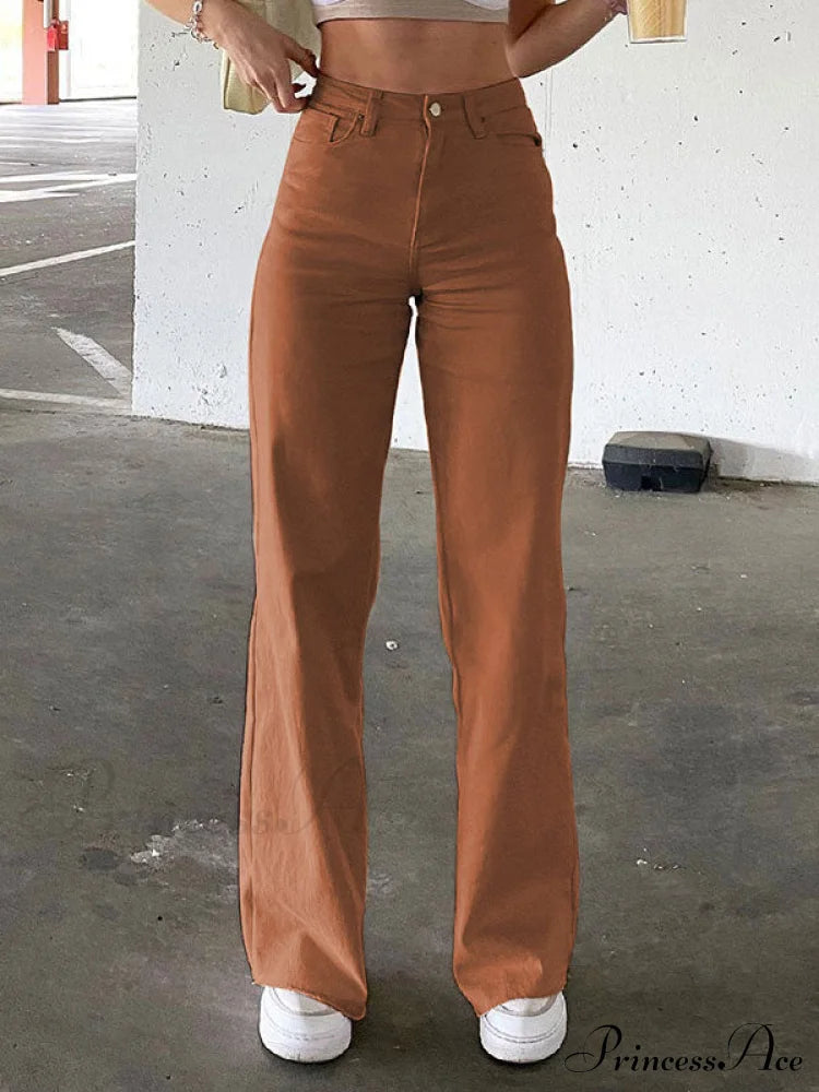 High Waisted Graceful Slit Tulle Skirt Brown / Xl Flare Jeans