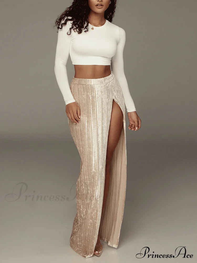 High Waisted Graceful Wide Leg Pants Apricot / S Skirts