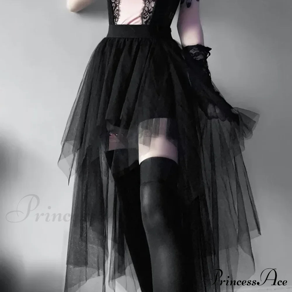 High Waisted Irregular Net Yarn Summer Gothic Casual Sexy Clothes Skirt Halloween